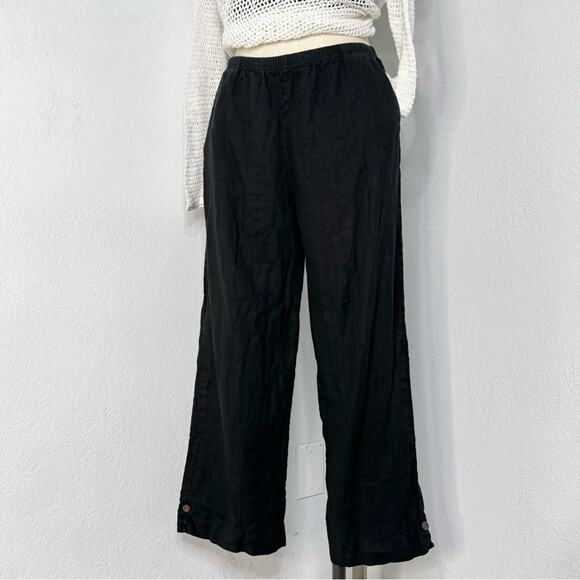 Linen Willow Black Pull On Pants Elastic Waist Cropped Lagenlook Costal Small - Picture 1 of 8
